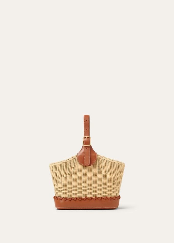Bolso de mimbre tipo cubo con forma de bobina Bolso de mimbre tipo cubo con forma de bobina