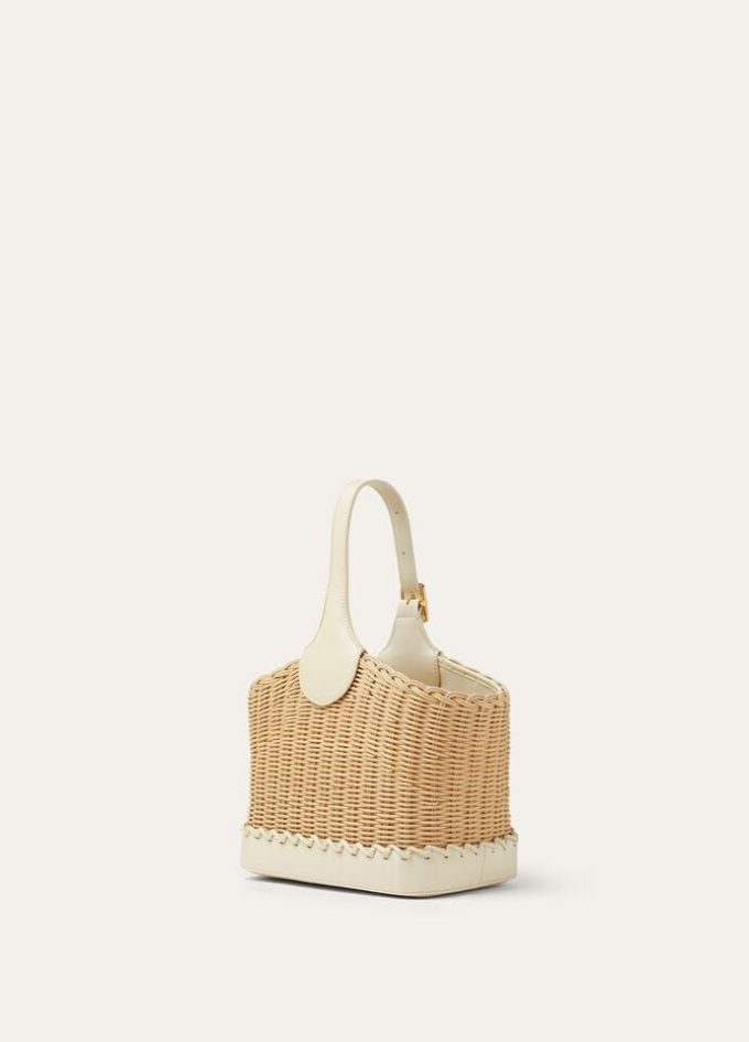 Bolso de mimbre tipo cubo con forma de bobina Bolso de mimbre tipo cubo con forma de bobina